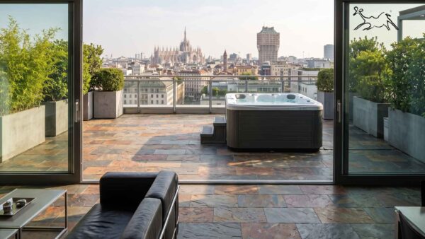 pavimento per interni in ardesia a spacco african stone, realizzata da The Stone Age Exclusive a Milano in attico di prestigio