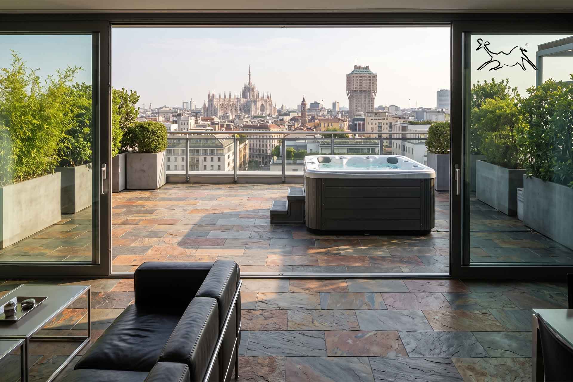 pavimento per interni in ardesia a spacco african stone, realizzata da The Stone Age Exclusive a Milano in attico di prestigio
