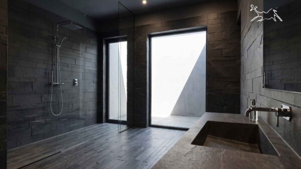rivestimento bagno ardesia nera Bergolo Cuneo parete doccia