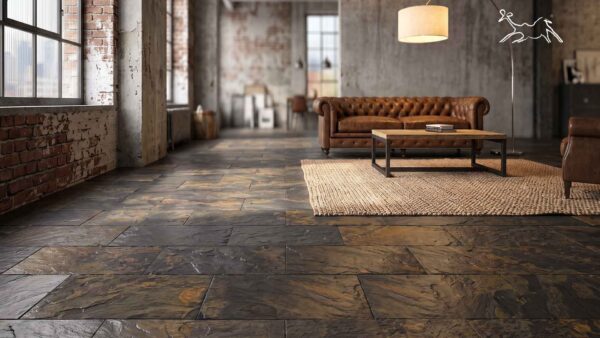 pavimento in ardesia di design, colore caldo, resistente, antimacchia