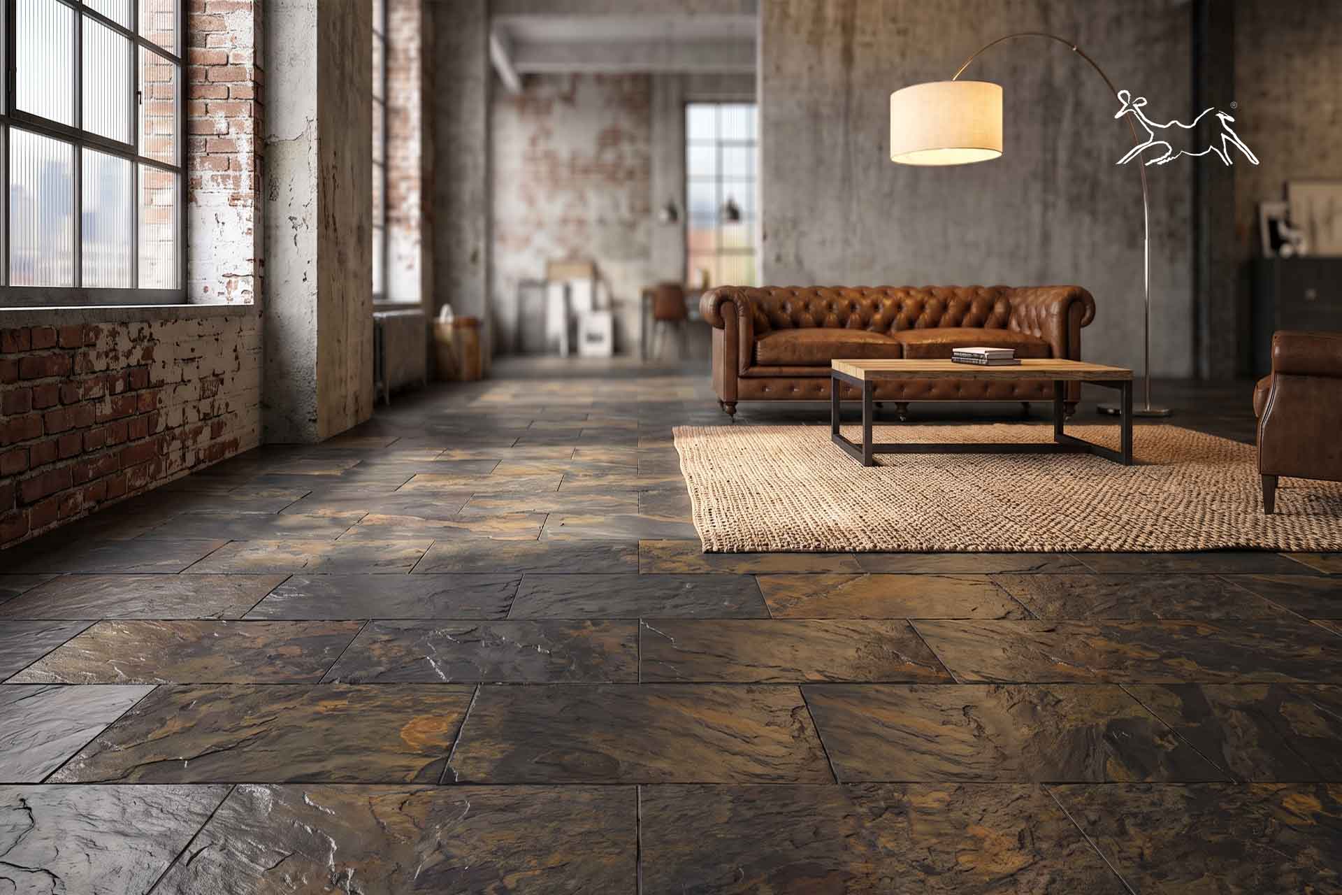 pavimento in ardesia di design, colore caldo, resistente, antimacchia