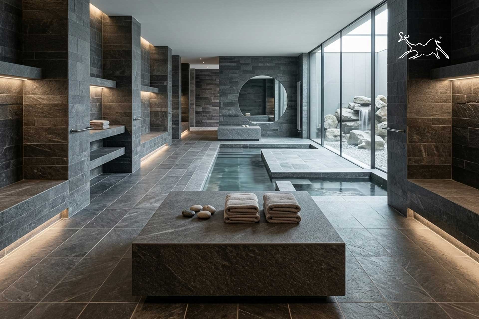 quarzite argento in rivestimento parete spa