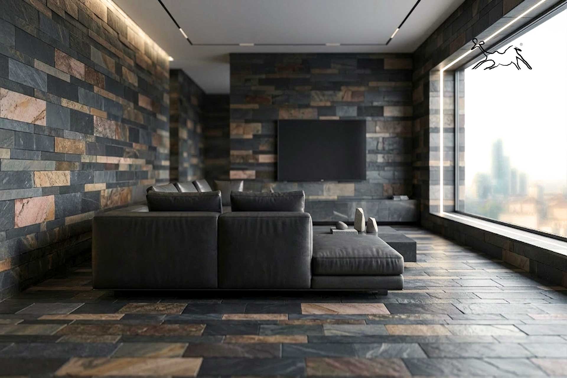 Rivestimento in ardesia per interni design Milano Brera