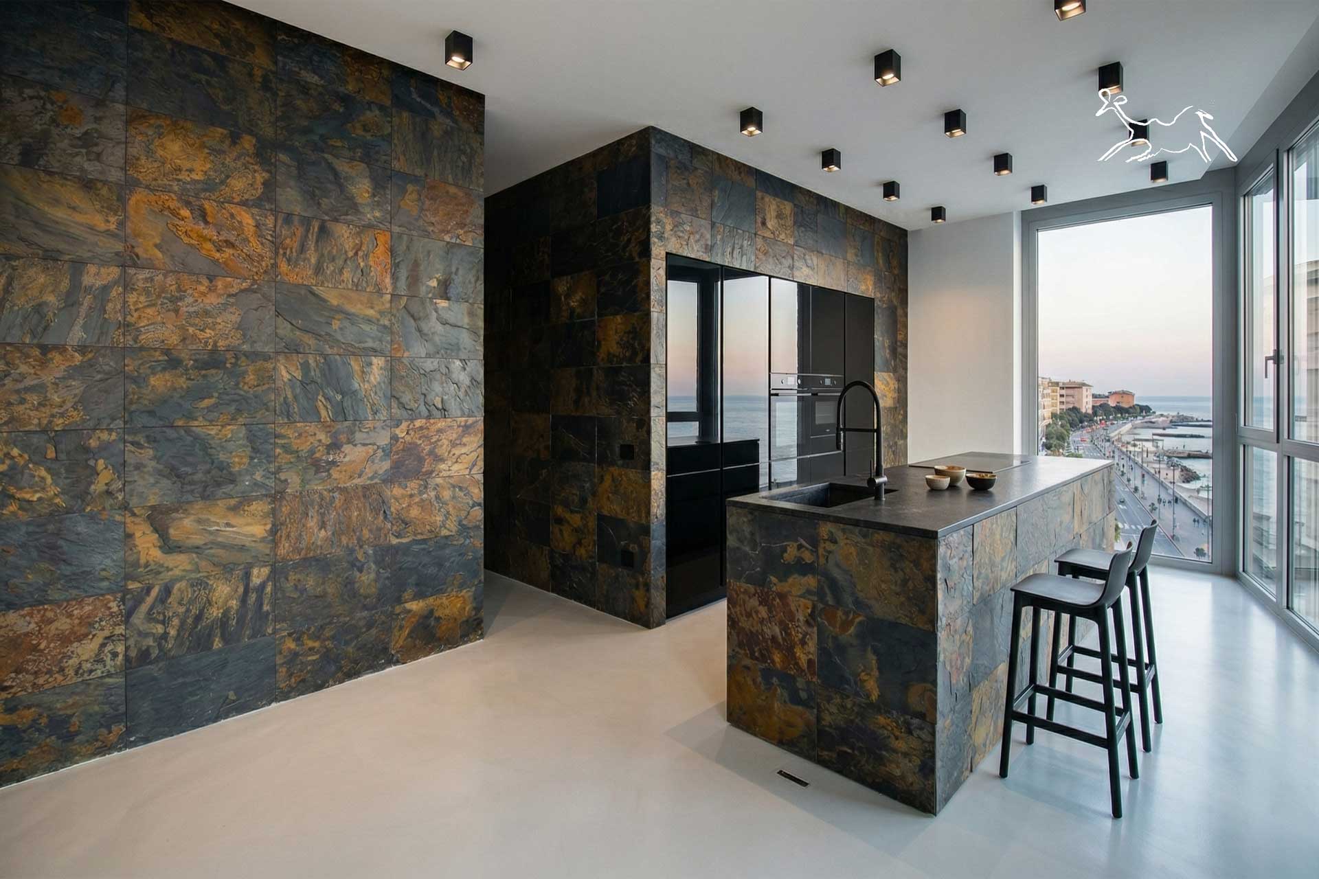 posa piastrelle ardesia per interni in cucina rivestimento a genova