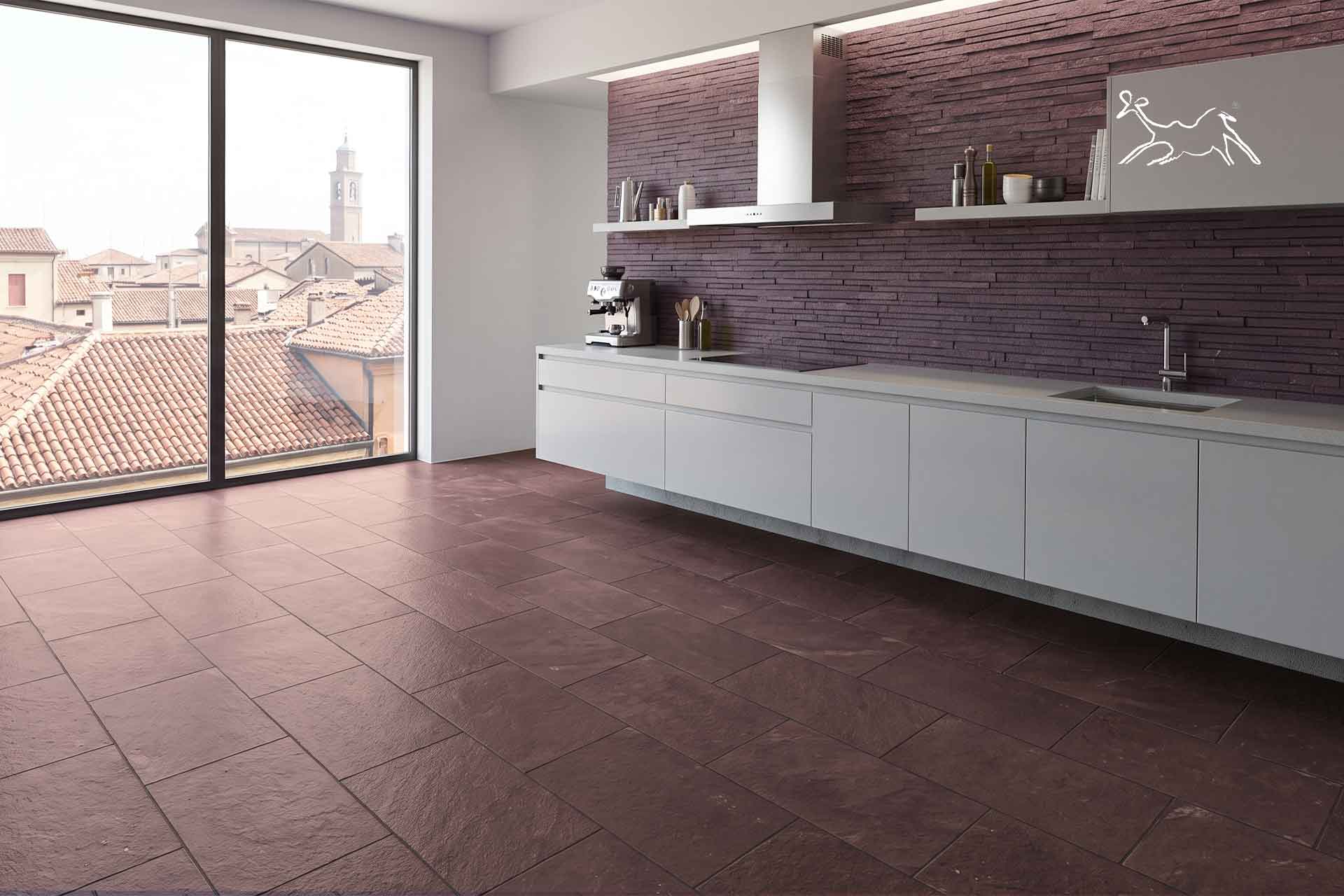 pavimento per cucina in ardesia marrone antimacchia
