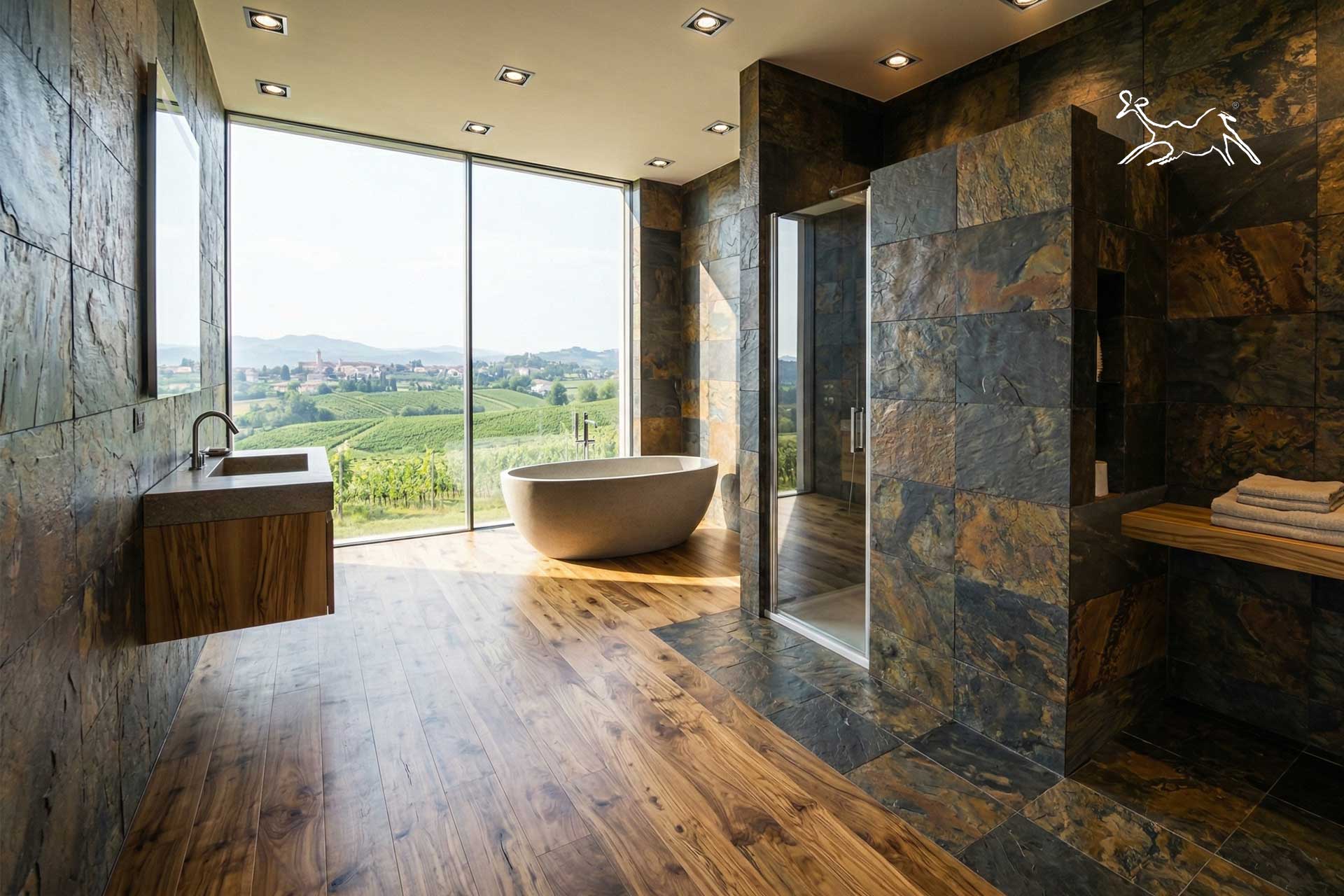 bagno montebelluna treviso posa piastrelle ardesia colorata cantiere realizzato 2024
