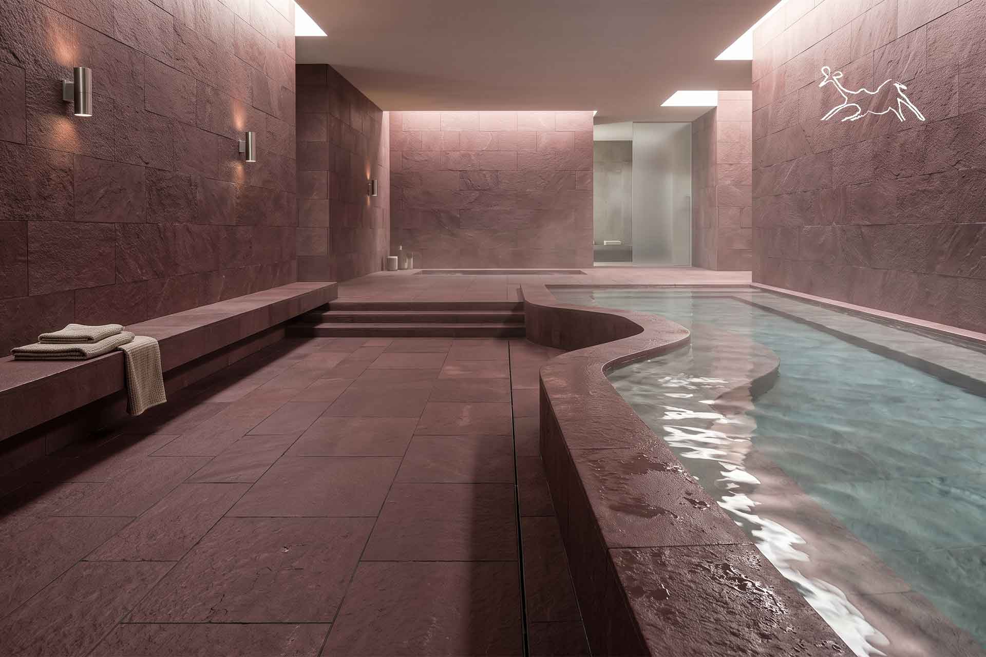 pavimento in ardesia marrone per interno spa, resistente a acqua e umidità
