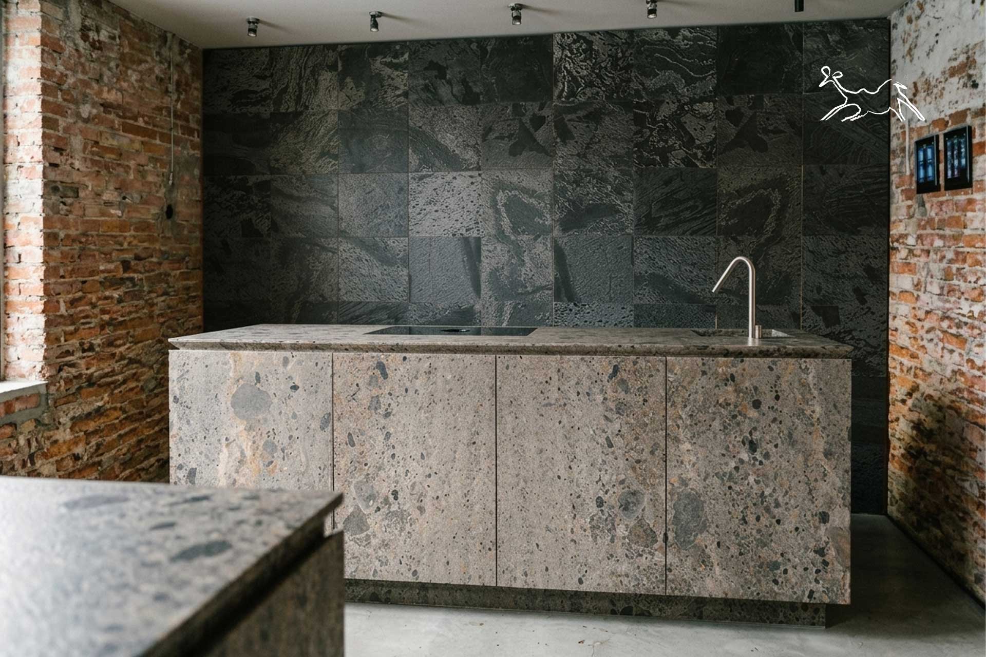 Rivestimento in quarzite grigia su parete cucina moderna a Milano