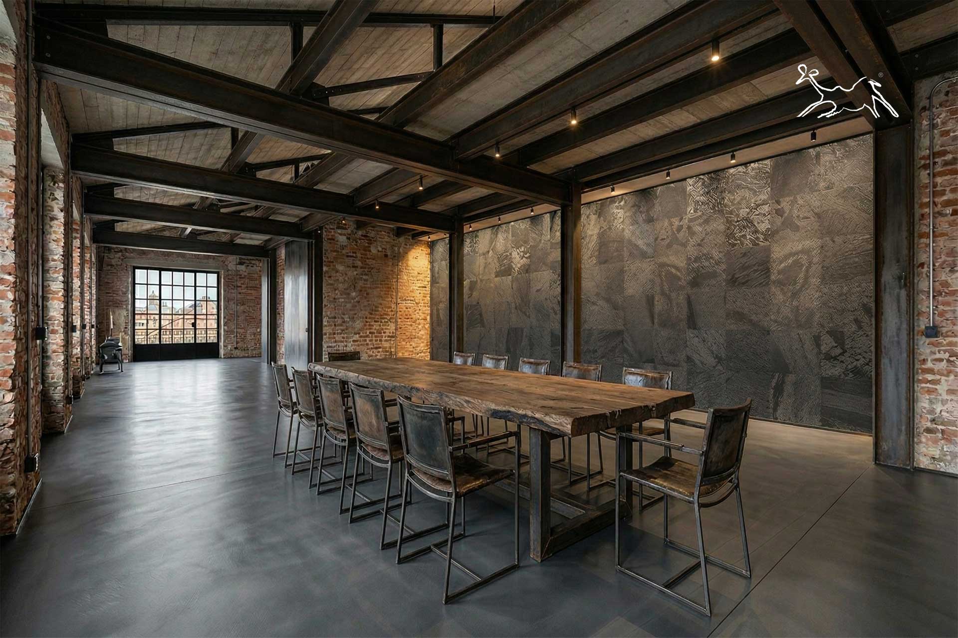 Rivestimento in quarzite grigia su parete loft a Milano