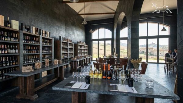 Rivestimento ardesia nera spazzolata per vineria in Franciacorta effetto naturale elegante