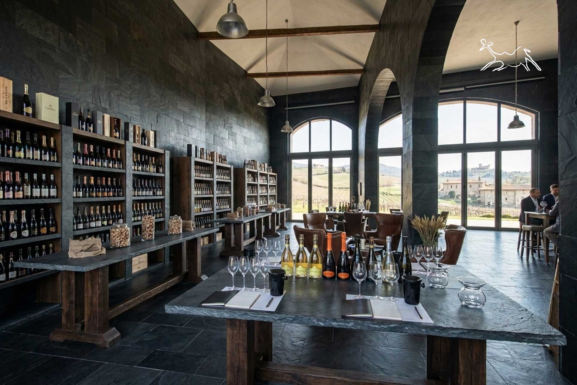 Rivestimento ardesia nera spazzolata per vineria in Franciacorta effetto naturale elegante