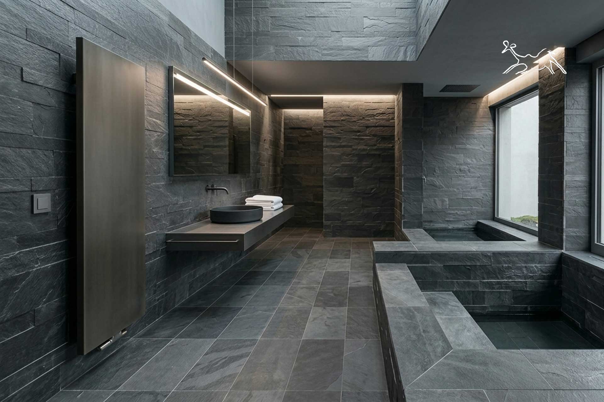 rivestimento bagno ardesia nera Bergolo Cuneo parete doccia