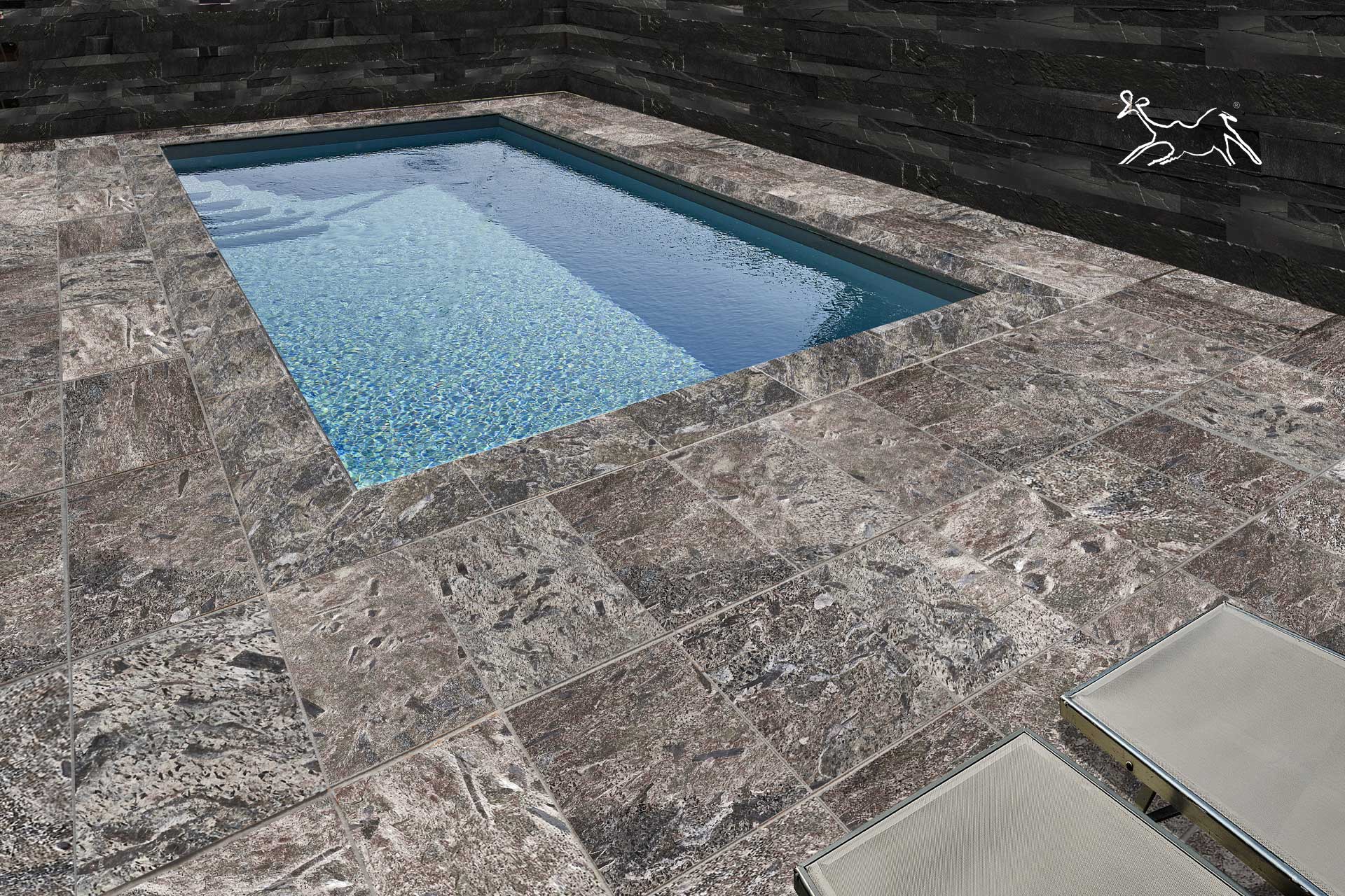 piscina con pavimento in quarzite Matrix per area esterna antiscivolo antimacchia e resistente